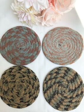 Vintage Farmhouse Country Braided Rug Coaster Set